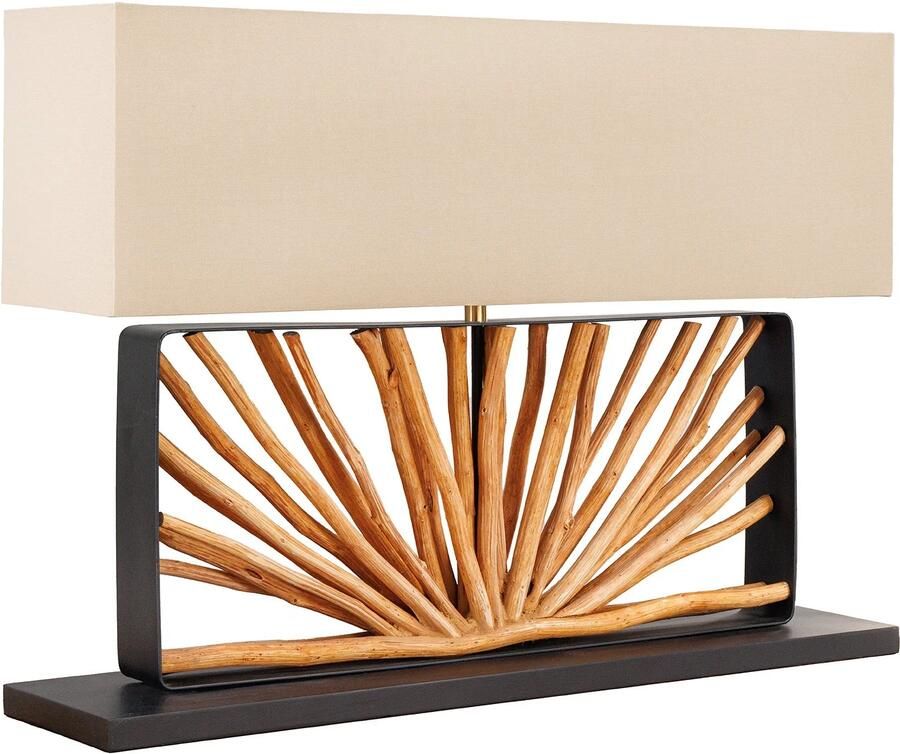 Invicta Interior Handgemaakte tafellamp EUPHORIA 80cm naturel longan hout beige met linnen kap 44687