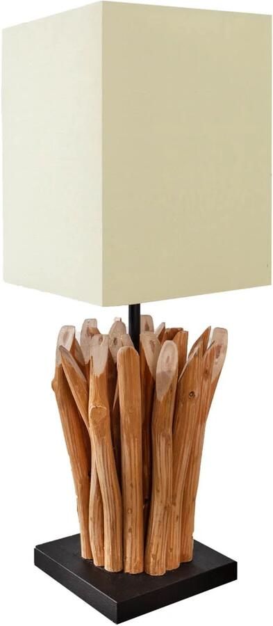 Invicta Interior Handgemaakte drijfhout tafellamp EUPHORIA 45cm beige met linnen kap 36967 - Foto 2