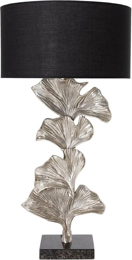 Invicta Interior Design tafellamp GINKGO 70cm zwarte stoffen kap zilveren metalen handgemaakte marmeren voet 41693 - Foto 2