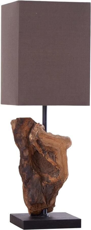 Invicta Interior Handgemaakte drijfhout tafellamp HYPNOTIC 45cm bruin met linnen kap 19479 - Foto 2