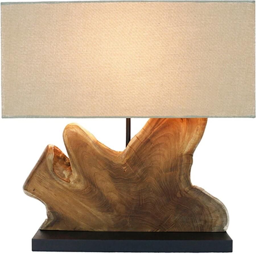 Invicta Interior Handgemaakte tafellamp HYPNOTIC 50cm naturel teakbeige met linnen kap 44685