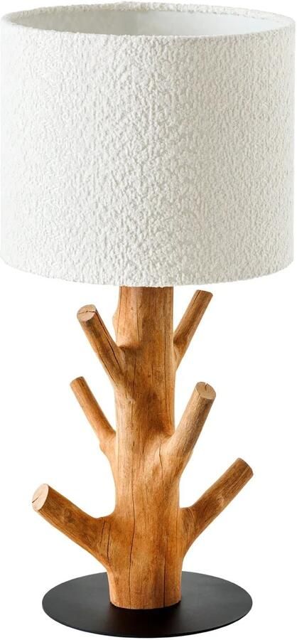 Invicta Interior Massieve tafellamp SIERADEN 60cm Natuurlijk Mangosteenhout Witte stoffen kap 46648