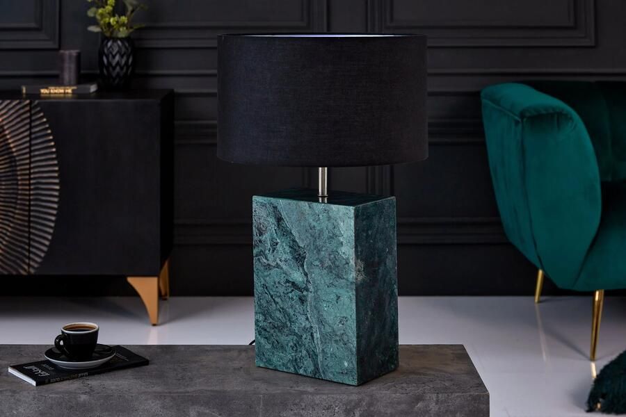 Invicta Interior Design tafellamp NOBLE 55cm groen marmeren voet stoffen kap 40902 - Foto 2