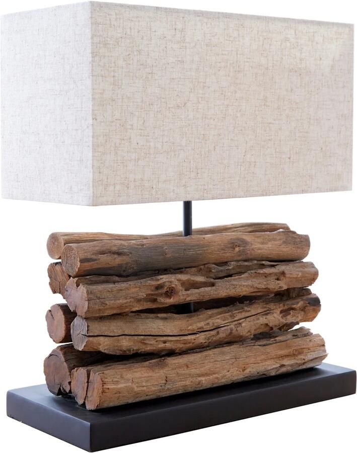 Invicta Interior Handgemaakte tafellamp PERIFERE 40 cm beige drijfhout linnen kap 19477 - Foto 2