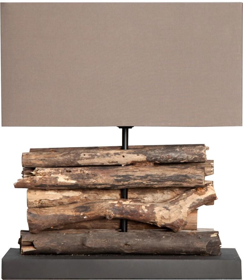 Invicta Interior Handgemaakte tafellamp PERIFERE 40 cm bruine drijfhout linnen kap 17322 - Foto 2