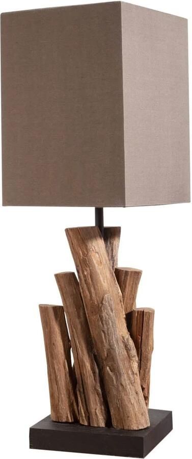 Invicta Interior Tafellamp PURE NATURE 45 cm gemaakt van gerecycled ijzerhout met een bruine katoenen kap. 40402 - Foto 2