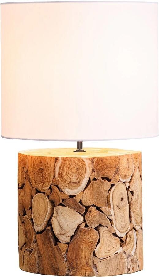 Invicta Interior Design tafellamp PURE NATURE 45cm naturel handgemaakt massief hout katoenen kap wit 43930 - Foto 2