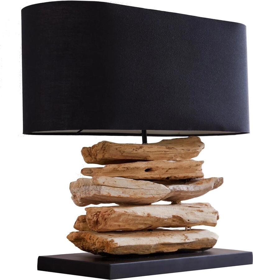 Invicta Interior Handgemaakte drijfhoutlamp RIVERINE 55 cm tafellamp met zwarte linnen kap 36787 - Foto 2