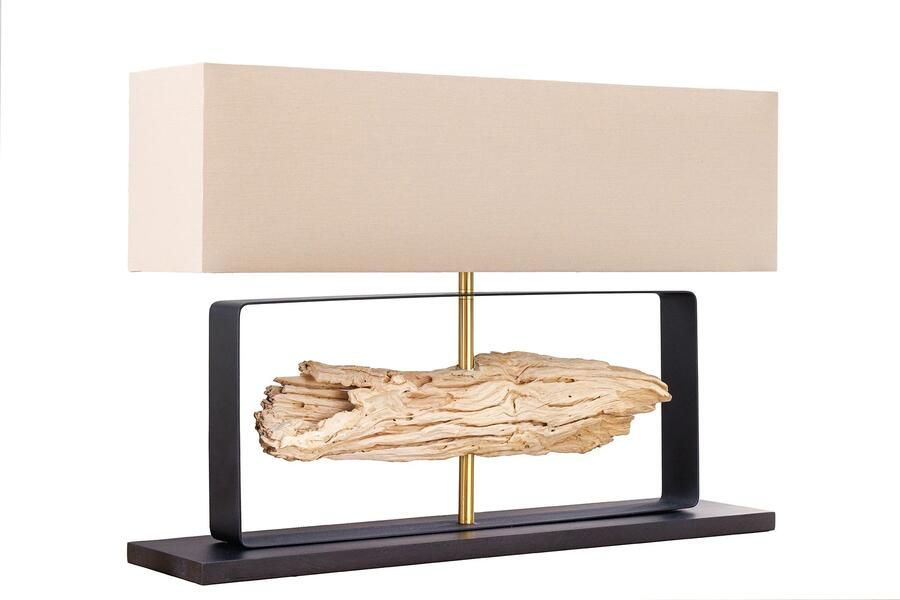 Invicta Interior Handgemaakte tafellamp ROUSILIQUE 80cm naturel ijzerhout beige met lampenkap 44689