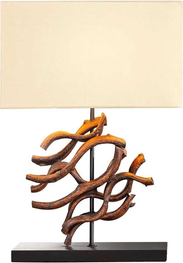 Invicta Interior Design tafellamp WAVE 60cm natuurlijk massief hout handgemaakte beige katoenen kap 43931 - Foto 2