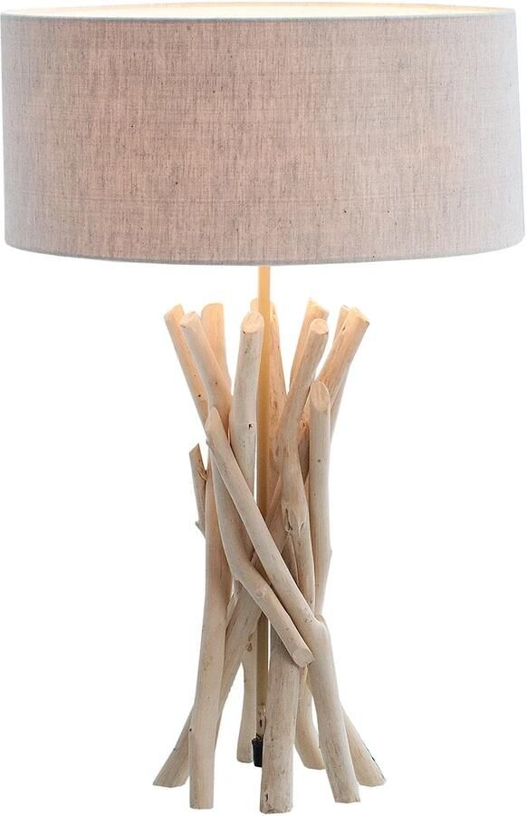 Invicta Interior Tafellamp WILD NATURE 62 cm met lampenkap van drijfhout en linnen naturel 38154 - Foto 2