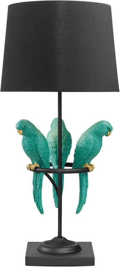 Invicta Interior Design tafellamp WILDLIFE 75cm zwart turquoise ronde papegaaisculpturen met marmeren voet 44356
