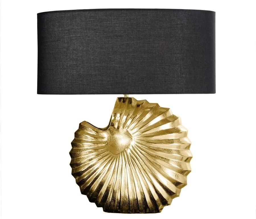 Invicta Interior Design tafellamp SHELL 60cm goud zwart metalen stoffen kap maritiem 42737 - Foto 2
