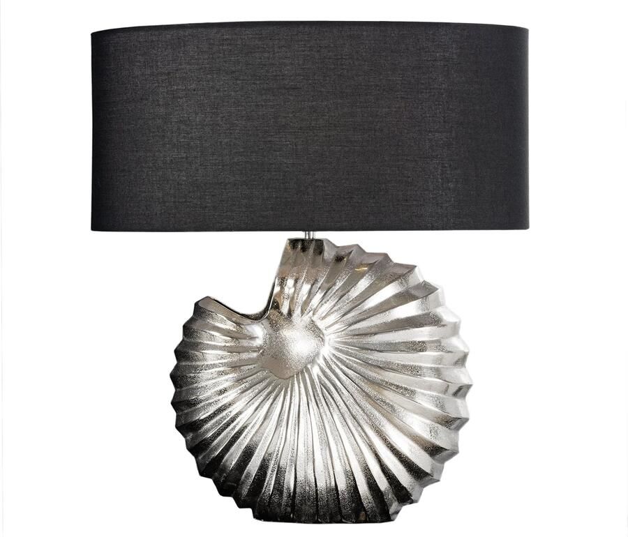 Invicta Interior Design tafellamp SHELL 60cm zilverzwart metalen stoffen kap maritiem 42736 - Foto 2