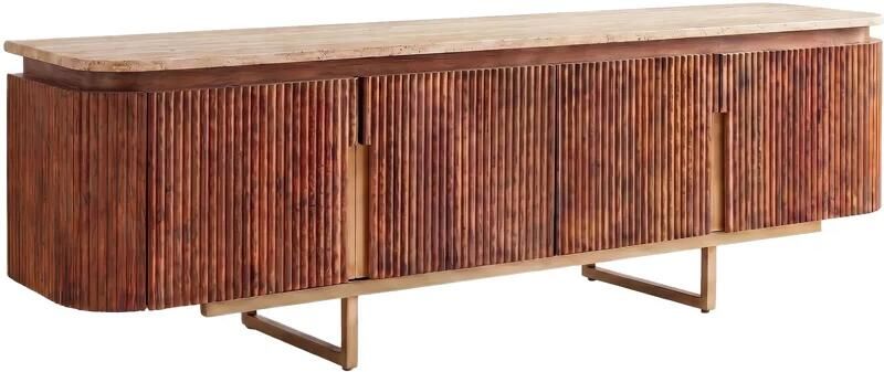 Invicta Interior TV-Meubel GATSBY 160cm retro stijl mangohout travertijn blad bruin goud 49282