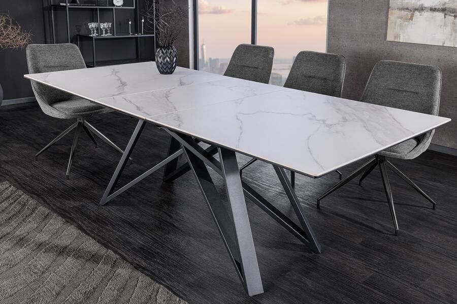 Invicta Interior Uitschuifbare eettafel ATLAS 160-200cm wit marmer design keramiek zwart metaal 46497