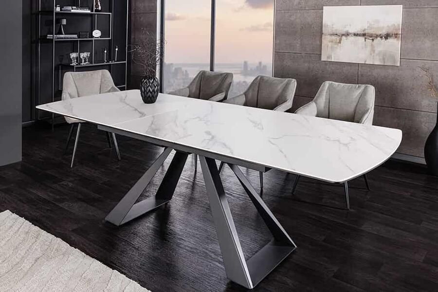 Invicta Interior Uitschuifbare eettafel CONCORD 180-230cm wit keramiek marmer design zwart metaal 46498