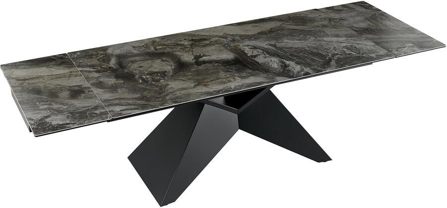 Invicta Interior Uitschuifbare eettafel DIAMOND 180-260cm keramiek taupe met geometrisch zwart ijzeren onderstel 49270