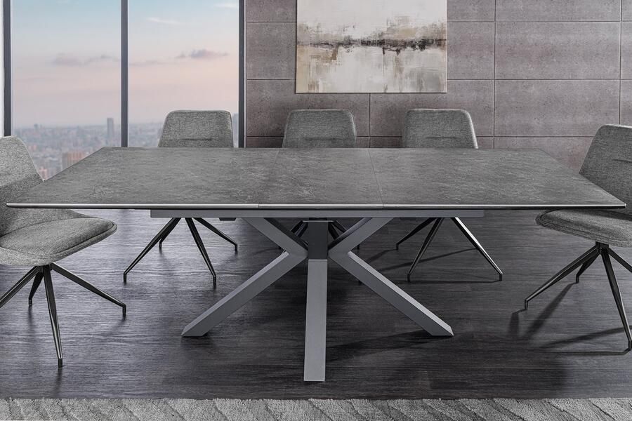 Invicta Interior Uitschuifbare eettafel ETERNITY 160-200cm grafietgrijs keramiek zwart metaal 46624