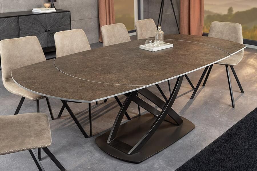 Invicta Interior Uitschuifbare eettafel INCEPTION 130-190cm roest ovaal keramiek brons frame 46425