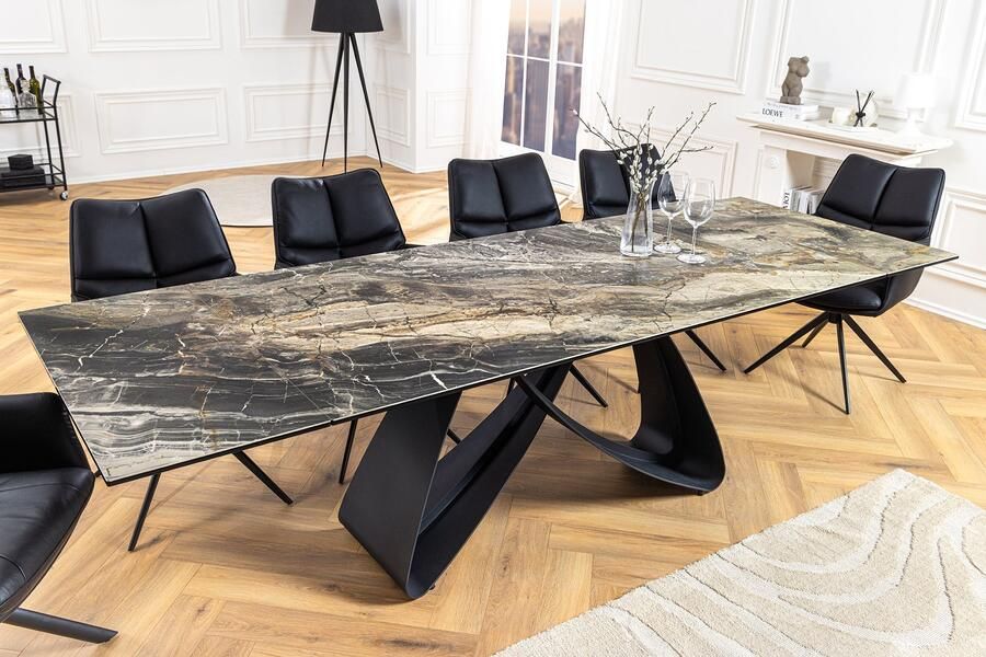 Invicta Interior Uitschuifbare eettafel INFINITY 180-260cm taupe keramiek marmer zwart metaal 45181