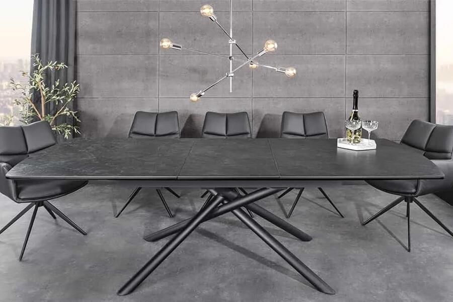 Invicta Interior Uitschuifbare eettafel MIKADO 180-230cm grafiet keramiek zwart ster onderstel 46496