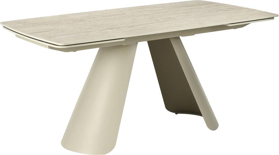Invicta Interior Uitschuifbare eettafel VOGUE 160-240cm met metalen frame travertine keramisch blad champagne greige beige 48530