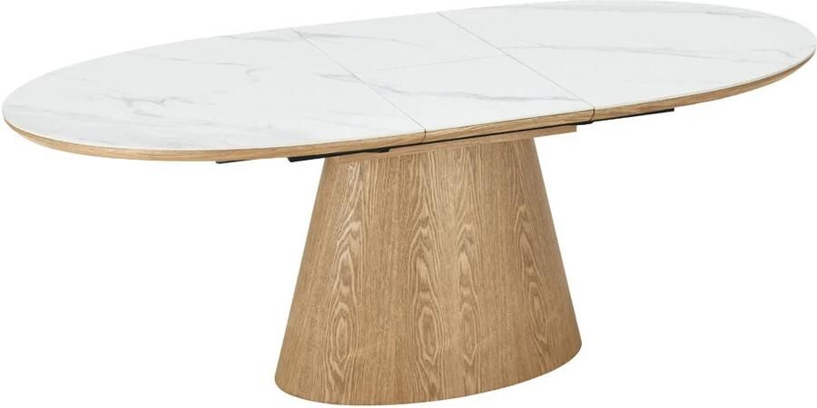 Invicta Interior UNIEKE eettafel van 160-200 cm uitschuifbaar gemaakt van gelakt eikenhout met een blad van wit keramisch marmer. 47658