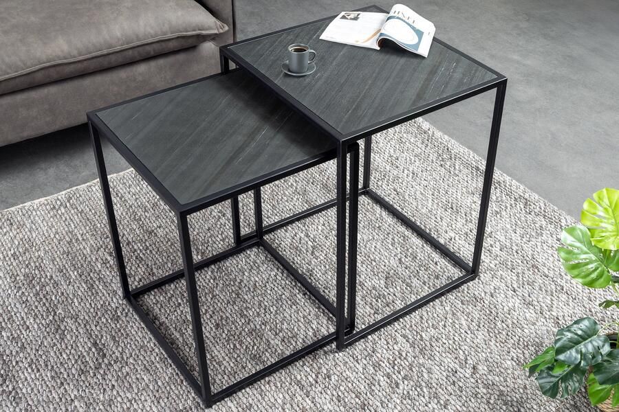 Invicta Interior Vierkante set van 2 bijzettafels MOUNTAIN SOUL 60cm zwart natuursteen metaal 45676