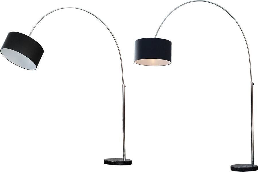 Invicta Interior Uitschuifbare booglamp LOUNGE DEAL 170-200cm vloerlamp met zwarte linnen kap 35399 - Foto 2