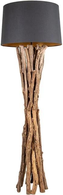 Invicta Interior Massief houten vloerlamp HARMONY NATURE 151cm zwart teakhout met katoenen kap 41386 - Foto 2
