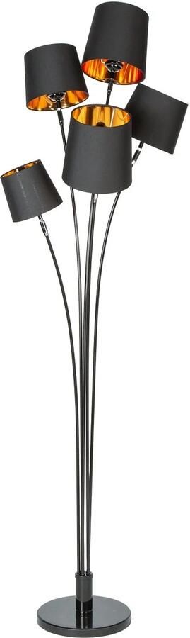 Invicta Interior Design vloerlamp LEVELS 176cm met 5 linnen kappen zwart goud vloerlamp 40038 - Foto 2