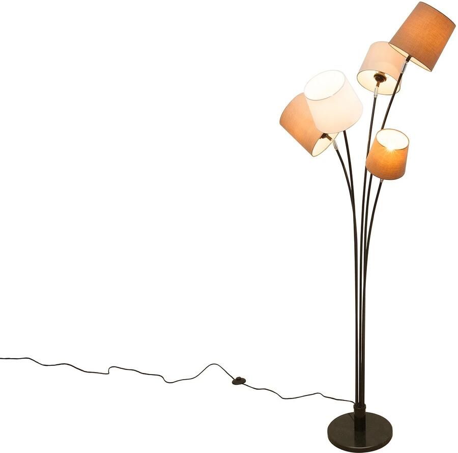 Invicta Interior Design vloerlamp LEVELS 176cm wit beige bruin met 5 linnen kappen 39059 - Foto 2