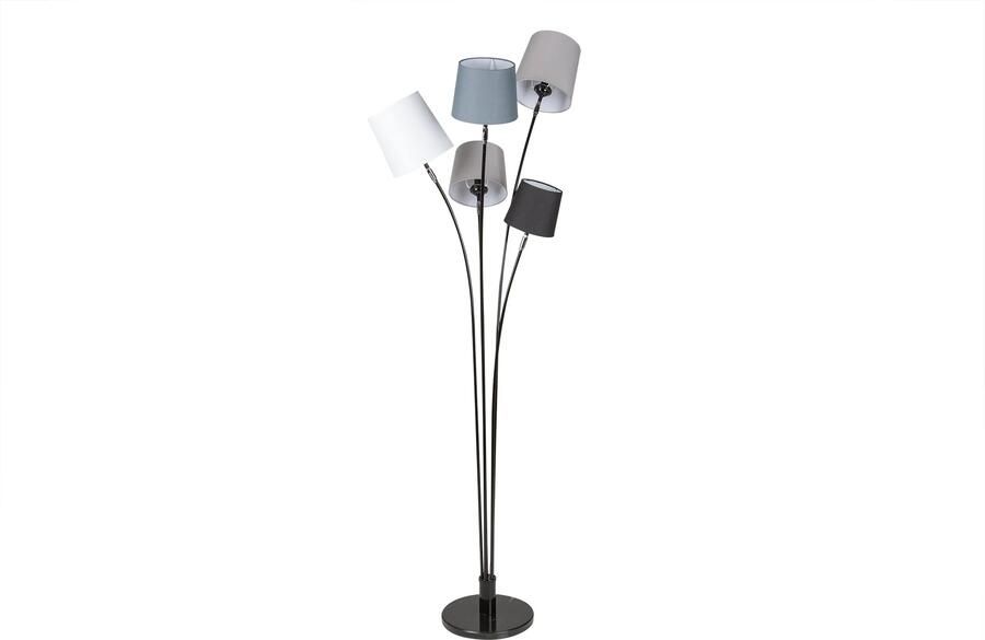 Invicta Interior Vloerlamp LEVELS 176 cm 5 linnen lampenkappen zwart grijs wit 40745 - Foto 2