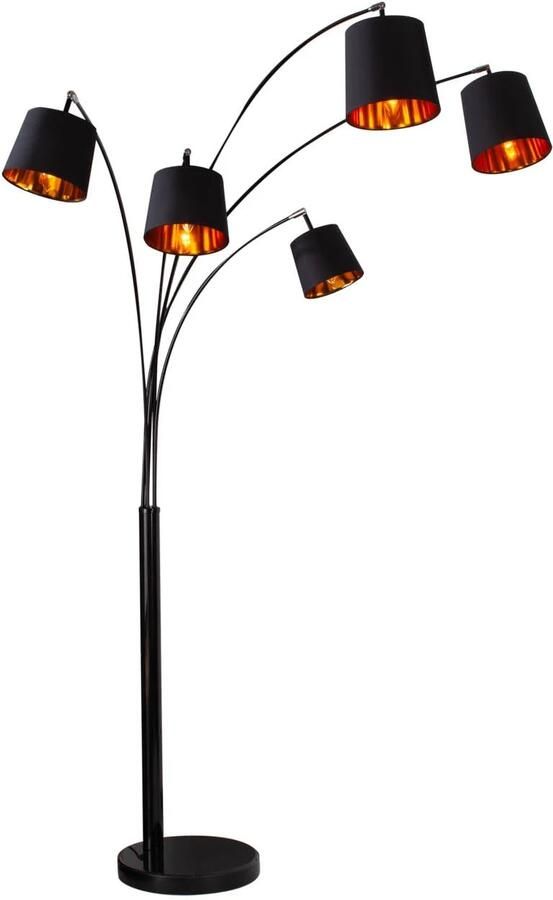 Invicta Interior Design booglamp LEVELS 205cm zwart goud 5 kantelbare linnen kappen vloerlamp 40036 - Foto 2