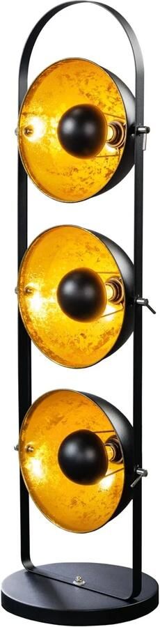 Invicta Interior industrieele vloerlamp STUDIO 130cm zwart bladgoudlook 3 kantelbare kappen 22968 - Foto 2