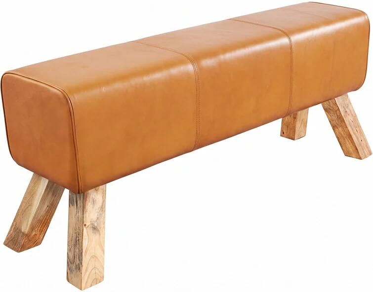 Invicta Interior Zitbank TURNBOCK 120cm mangohout echt leer cognac bruin 49394