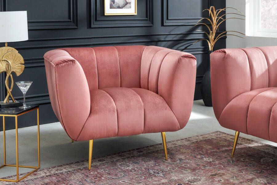 Invicta Interior Retro fauteuil NOBLESSE 105cm oudroze fluweel met decoratieve quilting 43265