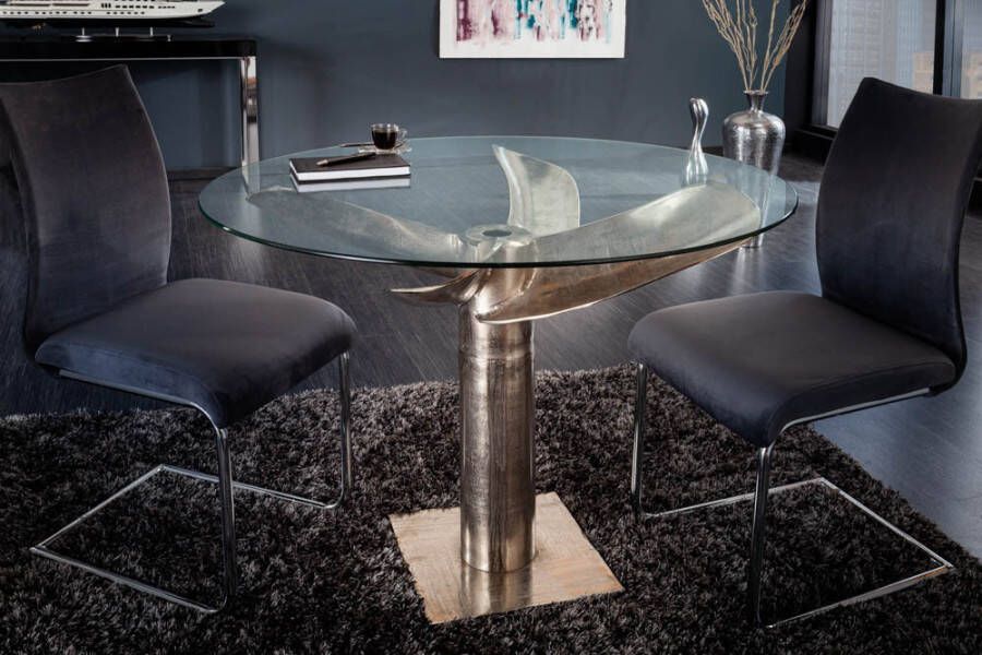 Invicta Interior Maritieme eettafel OCEAN 105cm antiek zilveren glazen tafel met scheepsschroef 39921