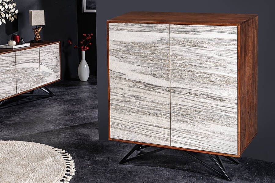 Invicta Interior Massief houten dressoir MOUNTAIN SOUL 120cm echte natuursteen witte acacia kast marmer design 43793