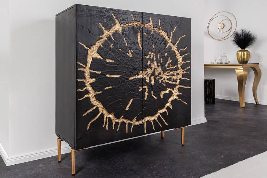 Invicta Interior Massief houten dressoir THE CIRCLE 120cm zwart goud mango metaal retro 43479