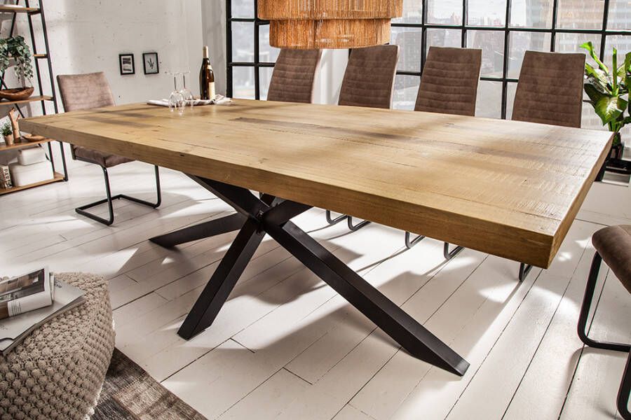 Invicta Interior Massief houten eettafel GALAXIE 200 cm vintage bruin grenen gerecycled industrieel design 43678