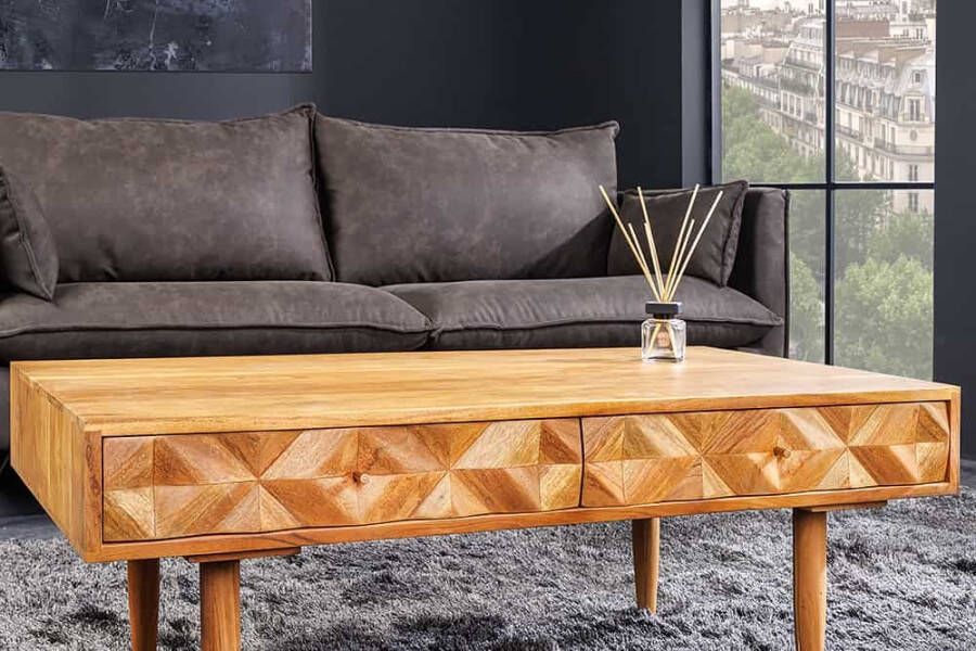 Invicta Interior Massief houten salontafel ALPINE 105 cm natuurlijke acaciahoningafwerking met opberglades 43734