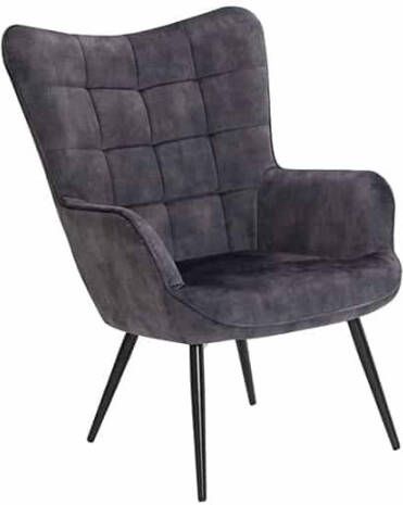 Invicta Interior Moderne fauteuil SCANDINAVIA grijs fluweel zwart metalen poten met armleuningen 44020 - Foto 1