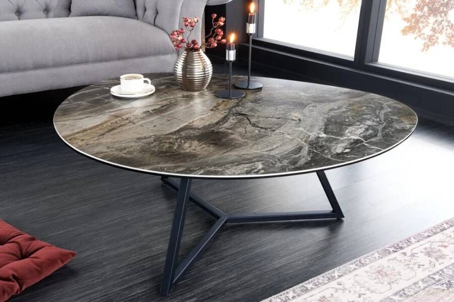 Invicta Interior Moderne salontafel MARVELOUS 90cm taupe marmeren keramiek gemaakt in Italië 42141