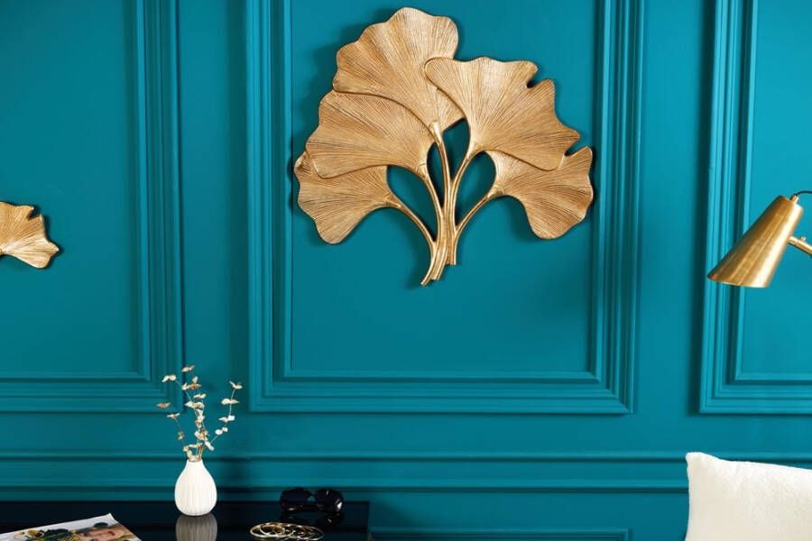 Invicta Interior Design wanddecoratie GINKGO 65cm goud metaal handgemaakt 42031