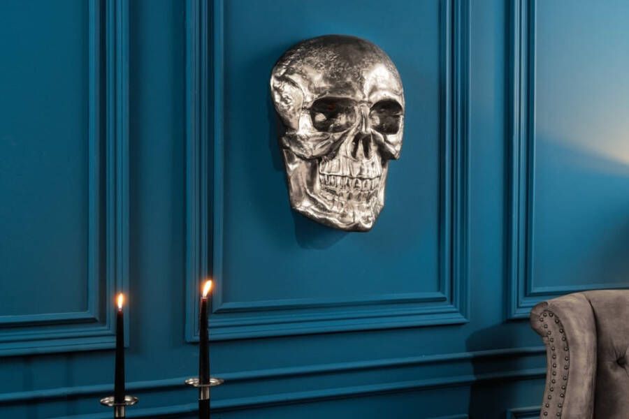 Invicta Interior Exclusief wandsculptuur SKULL XXL 40cm zilveren decoratieve schedel 38383