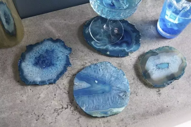 Invicta Interior Set van 4 onderzetters voor glazen COASTER 10cm blauwe edelsteen agaatkwarts handgemaakt 41556 - Foto 1