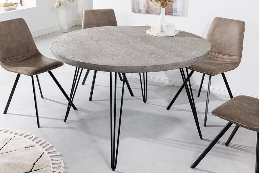 Invicta Interior Ronde eettafel SCORPION 80cm grijs mango massief hout zwarte metalen poten Hairpin Poten Retro 43663 - Foto 3