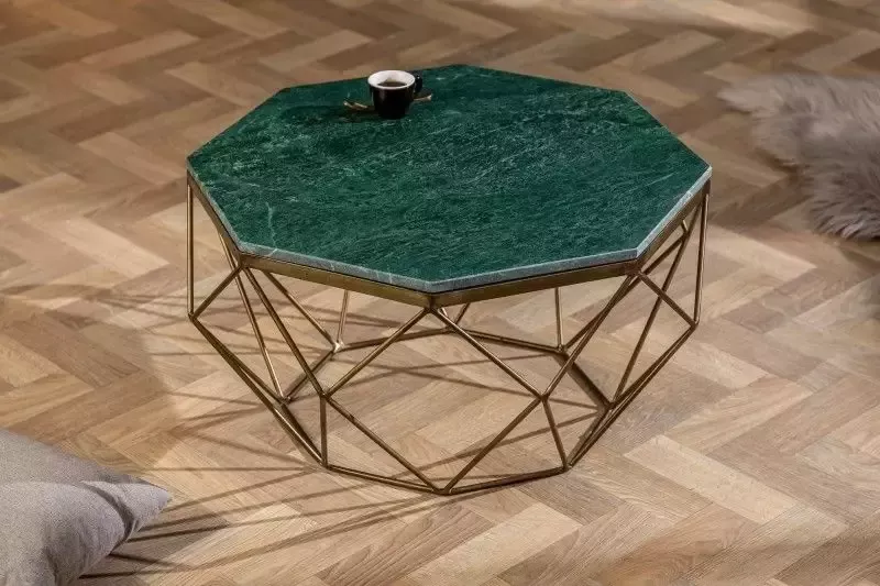 Invicta Interior Elegante salontafel DIAMOND 70cm groen messing met marmeren blad 40392
